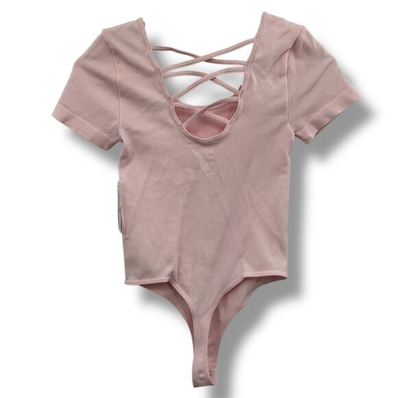 NEW Light Pink Lattice Back Bodysuit XS Coquette Blush Thong Ultra Flirt - Picture 4 of 9